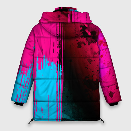 Женская зимняя куртка 3D с принтом Bring Me the Horizon - neon gradient: по-вертикали, вид сзади #1