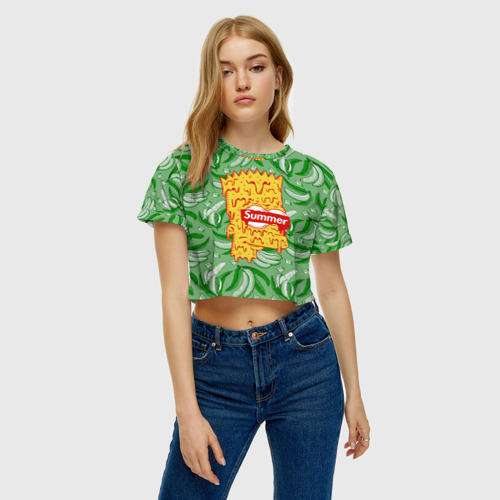 Женская футболка Crop-top 3D Барт Симпсон - Summer, цвет 3D печать - фото 3