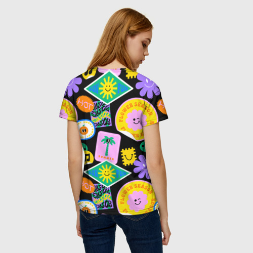 Женская футболка 3D Летние наклейки pop-art паттерн, цвет 3D печать - фото 4