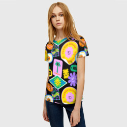Женская футболка 3D Летние наклейки pop-art паттерн - фото 2
