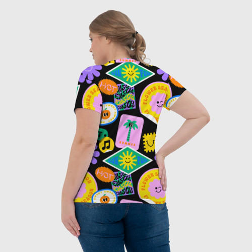 Женская футболка 3D Летние наклейки pop-art паттерн, цвет 3D печать - фото 7