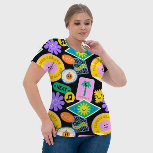 Женская футболка 3D Летние наклейки pop-art паттерн, цвет 3D печать - фото 6