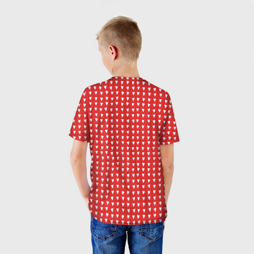 Детская футболка 3D Красные сердечки паттерн, цвет 3D печать - фото 4