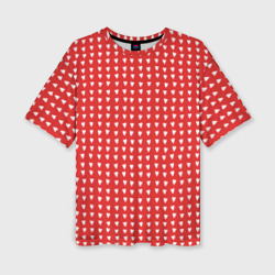 Женская футболка oversize 3D Красные сердечки паттерн