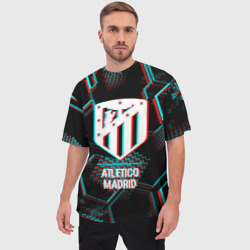 Мужская футболка oversize 3D Atletico Madrid FC в стиле glitch на темном фоне - фото 2