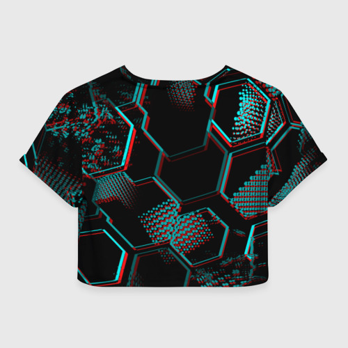 Женская футболка Crop-top 3D Atletico Madrid FC в стиле glitch на темном фоне, цвет 3D печать - фото 2
