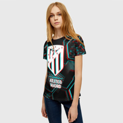 Женская футболка 3D Atletico Madrid FC в стиле glitch на темном фоне - фото 2