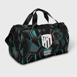 Сумка спортивная 3D Atletico Madrid FC в стиле glitch на темном фоне