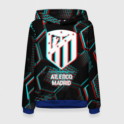 Женская толстовка 3D Atletico Madrid FC в стиле glitch на темном фоне