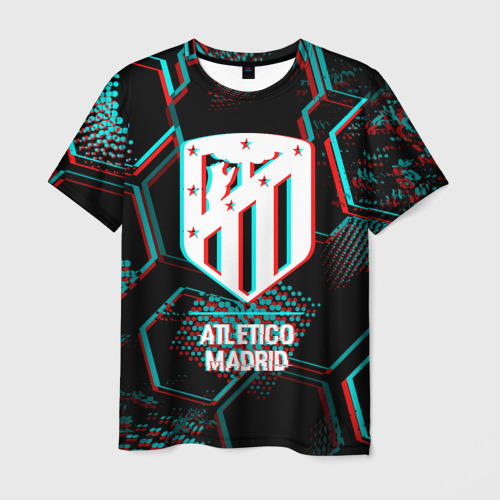 Мужская футболка 3D Atletico Madrid FC в стиле glitch на темном фоне, цвет 3D печать