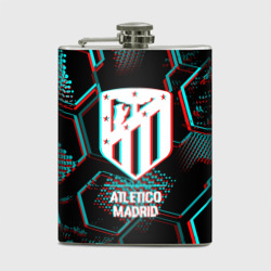 Фляга Atletico Madrid FC в стиле glitch на темном фоне