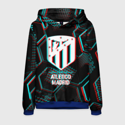 Мужская толстовка 3D Atletico Madrid FC в стиле glitch на темном фоне