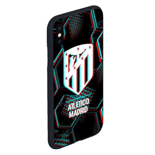 Чехол для iPhone XS Max матовый с принтом Atletico Madrid FC в стиле glitch на темном фоне, вид сбоку #3