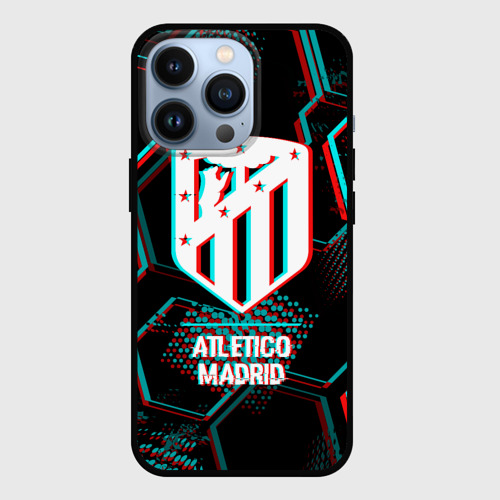 Чехол для iPhone 13 Pro Atletico Madrid FC в стиле glitch на темном фоне