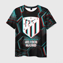 Мужская футболка 3D Atletico Madrid FC в стиле glitch на темном фоне