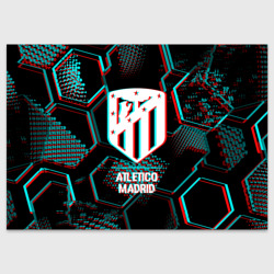 Поздравительная открытка Atletico Madrid FC в стиле glitch на темном фоне