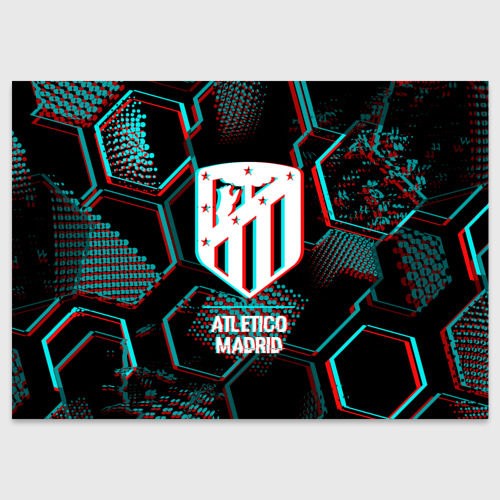 Поздравительная открытка Atletico Madrid FC в стиле glitch на темном фоне, цвет белый