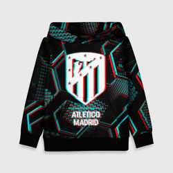 Детская толстовка 3D Atletico Madrid FC в стиле glitch на темном фоне