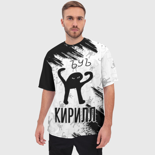 Мужская футболка oversize 3D Кот ъуъ Кирилл, цвет 3D печать - фото 3