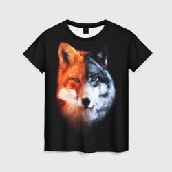 Женская футболка 3D Волк и Лисица