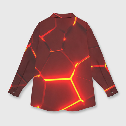 Мужская рубашка oversize 3D с принтом Красные неоновые геометрические плиты, вид сзади #1
