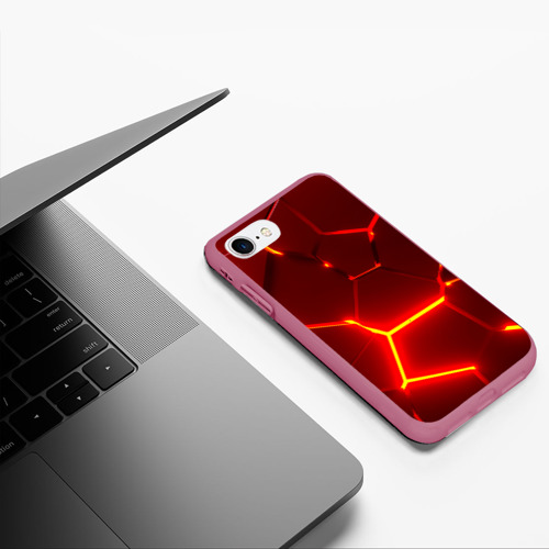Чехол для iPhone 7/8 матовый с принтом Красные неоновые геометрические плиты, фото #5