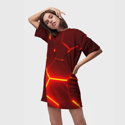 Платье-футболка 3D Красные неоновые геометрические плиты - фото 2