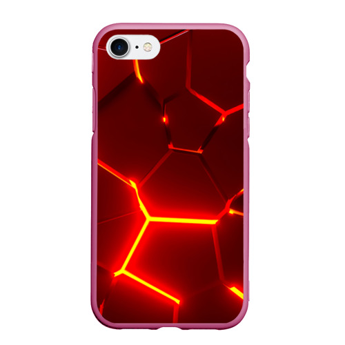 Чехол для iPhone 7/8 матовый с принтом Красные неоновые геометрические плиты, вид спереди #2