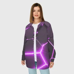 Женская рубашка oversize 3D Фиолетовые неоновые геометрические плиты - фото 2