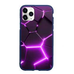 Чехол для iPhone 11 Pro Max матовый Фиолетовые неоновые геометрические плиты