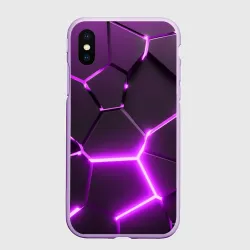 Чехол для iPhone XS Max матовый Фиолетовые неоновые геометрические плиты