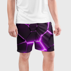 Мужские шорты спортивные Фиолетовые неоновые геометрические плиты - фото 2
