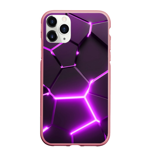 Чехол для iPhone 11 Pro Max матовый с принтом Фиолетовые неоновые геометрические плиты, вид спереди #2