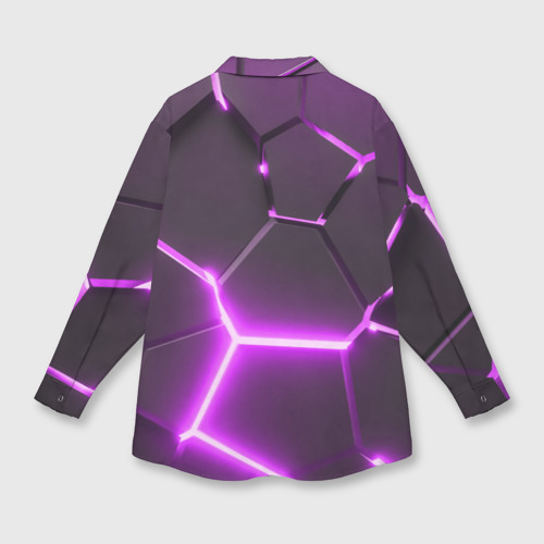 Мужская рубашка oversize 3D с принтом Фиолетовые неоновые геометрические плиты, вид сзади #1
