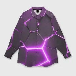 Женская рубашка oversize 3D Фиолетовые неоновые геометрические плиты