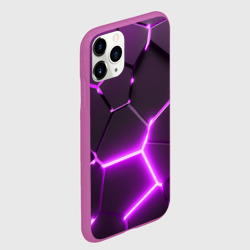 Чехол для iPhone 11 Pro матовый Фиолетовые неоновые геометрические плиты - фото 2