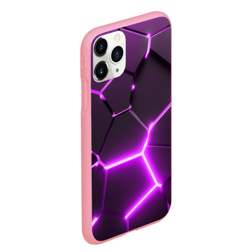 Чехол для iPhone 11 Pro Max матовый с принтом Фиолетовые неоновые геометрические плиты, вид сбоку #3