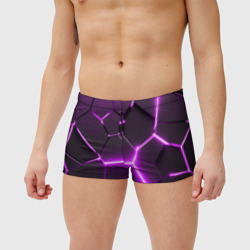 Мужские купальные плавки 3D Фиолетовые неоновые геометрические плиты - фото 2