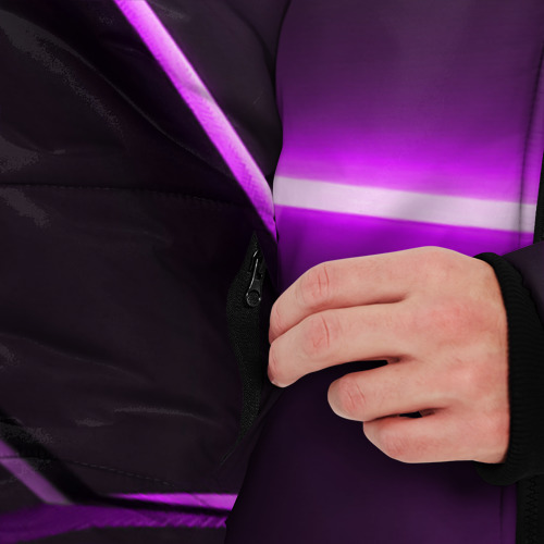 Мужская зимняя куртка 3D с принтом Фиолетовые неоновые геометрические плиты, вид сбоку #3