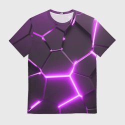 Мужская футболка 3D Фиолетовые неоновые геометрические плиты