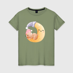 Женская футболка хлопок Мишка спит на месяце