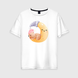 Женская футболка хлопок Oversize Мишка спит на месяце