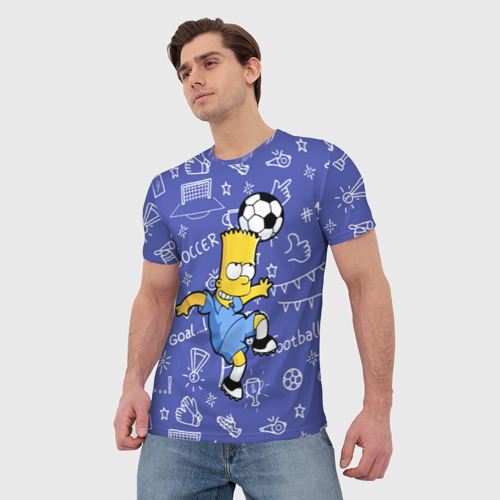 Мужская футболка 3D Барт Симпсон бьёт футбольный мяч головой, цвет 3D печать - фото 3