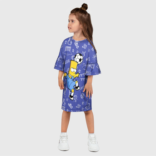 Детское платье 3D Барт Симпсон бьёт футбольный мяч головой, цвет 3D печать - фото 3