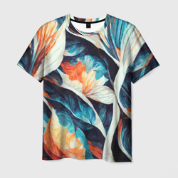 Мужская футболка 3D Красочные листья - абстракция