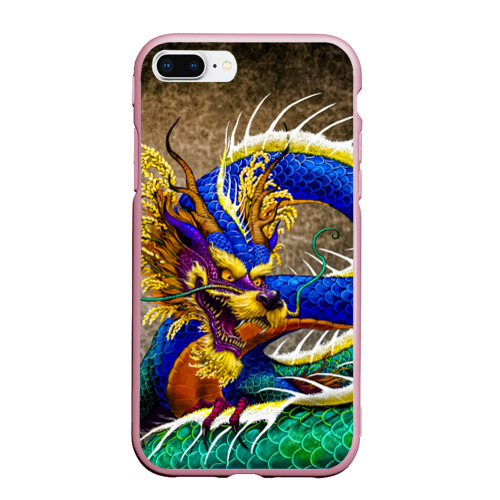 Чехол для iPhone 7Plus/8 Plus матовый с принтом Разноцветный Японский Дракон, вид спереди #2