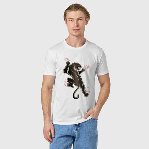 Мужская футболка хлопок Пантера на охоте, цвет белый - фото 3