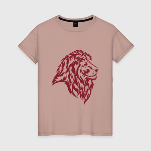 Женская футболка хлопок с принтом Красный задумчивый лев, вид спереди #2