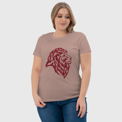 Женская футболка хлопок с принтом Красный задумчивый лев, фото #4