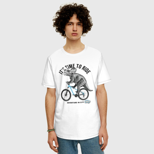 Мужская футболка хлопок Oversize Путешествие на велосипеде, цвет белый - фото 3